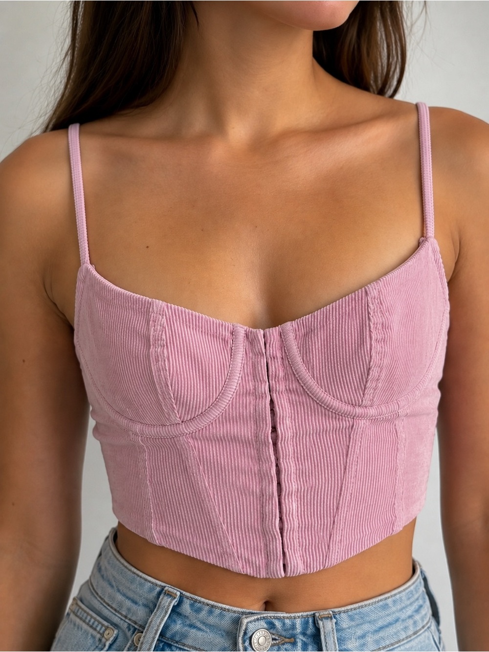 Pink Corduroy Bustier Camisole Crop Top Size Small  Feminine Coquette Milkmaid